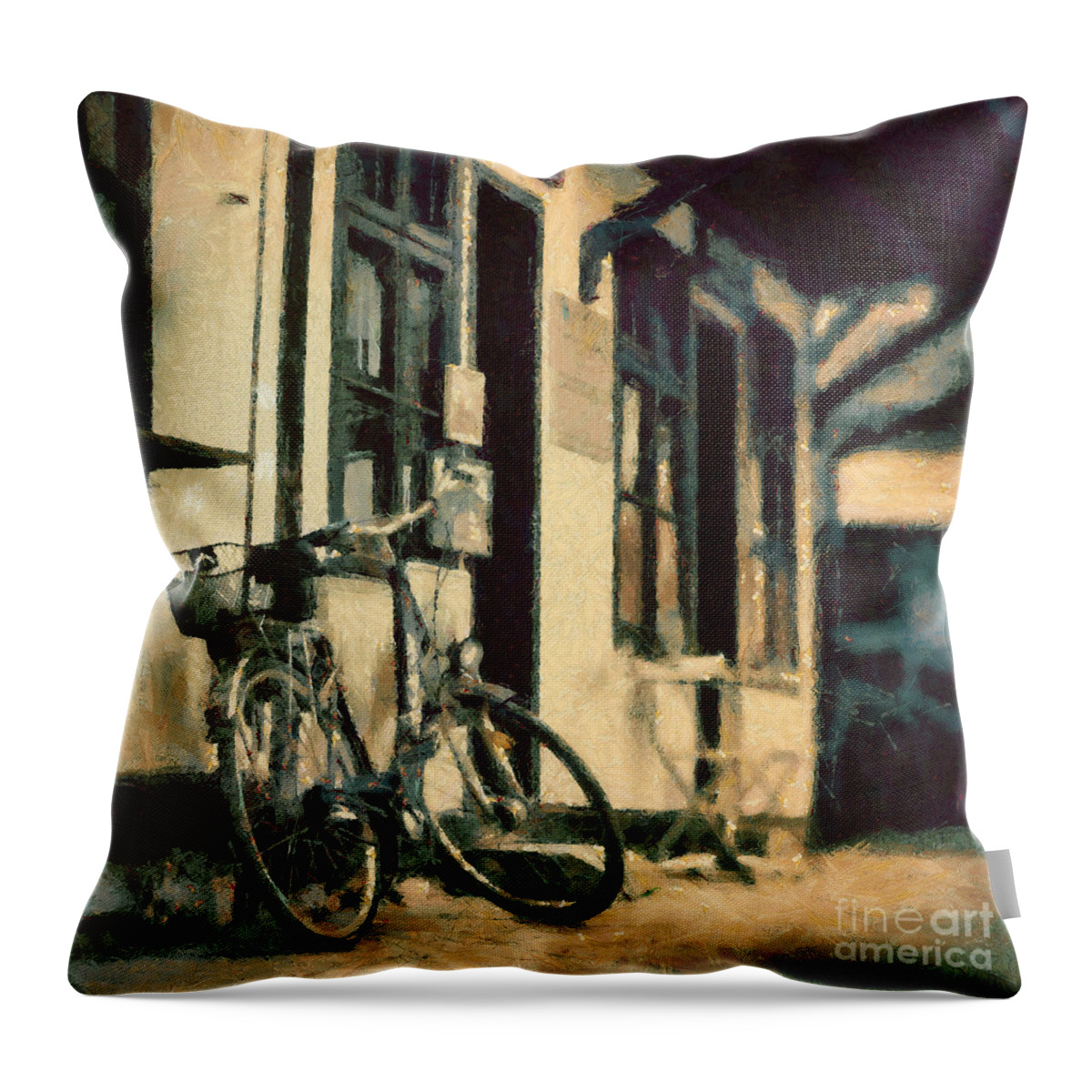 Painting Throw Pillow featuring the painting Bicycle by Dimitar Hristov