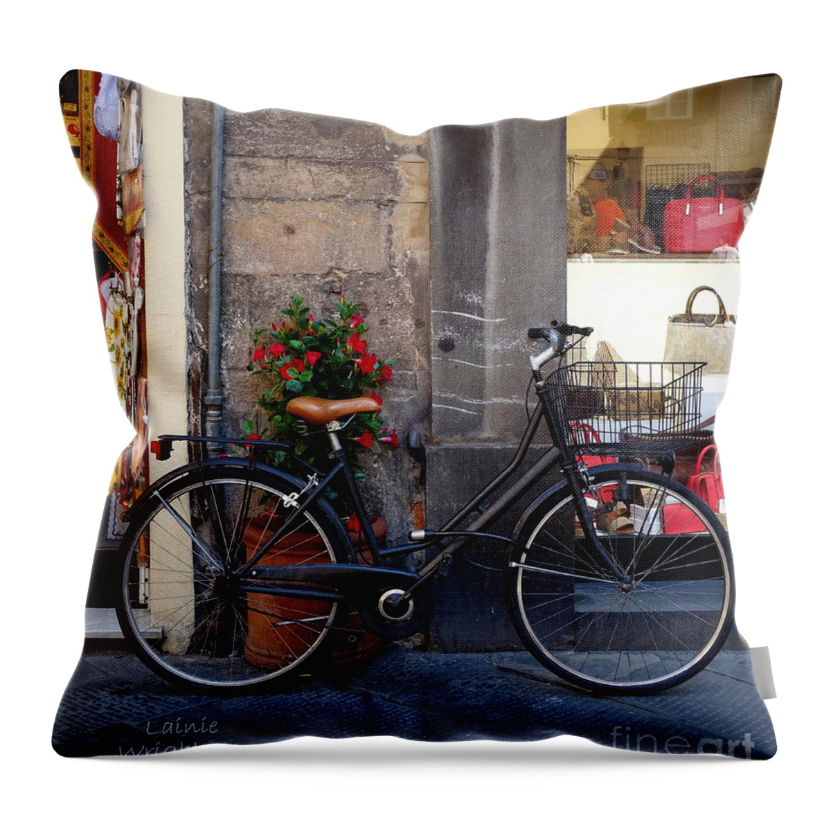 Bicycle Throw Pillow featuring the photograph Bicycle in Lucca by Lainie Wrightson
