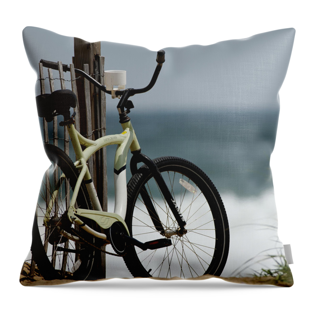Beach Throw Pillow featuring the photograph Bicycle on the Beach by Julie Niemela