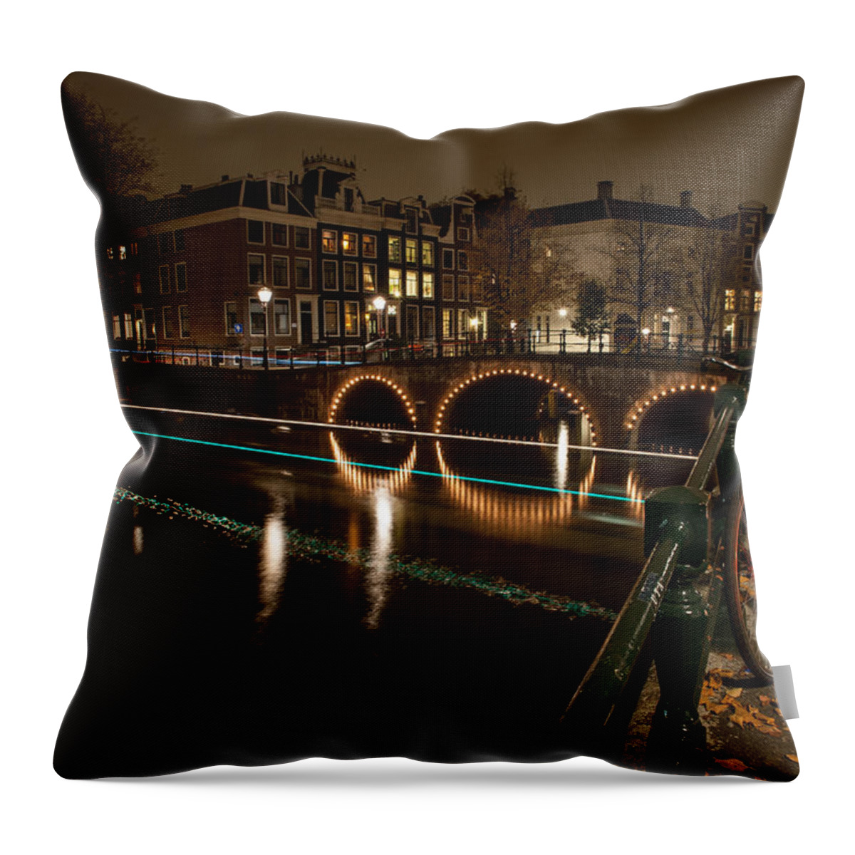 Canals Throw Pillow featuring the photograph Bicycle parked at the Canals by Wim Slootweg