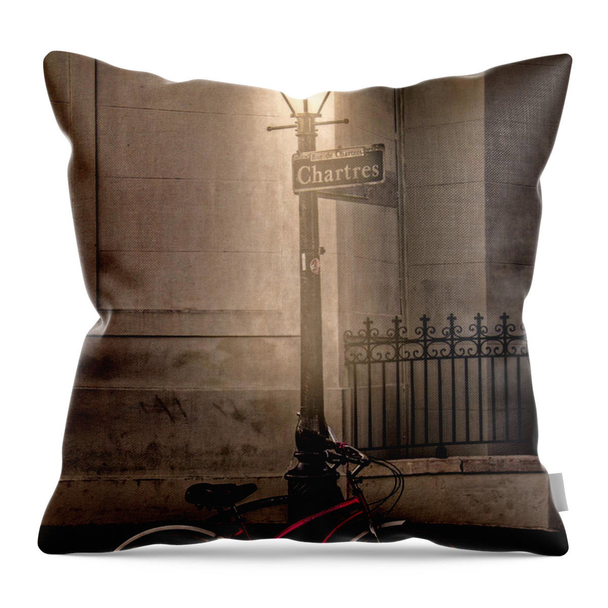 New Orleans Throw Pillow featuring the photograph Bicycles on Chartres by Jarrod Erbe
