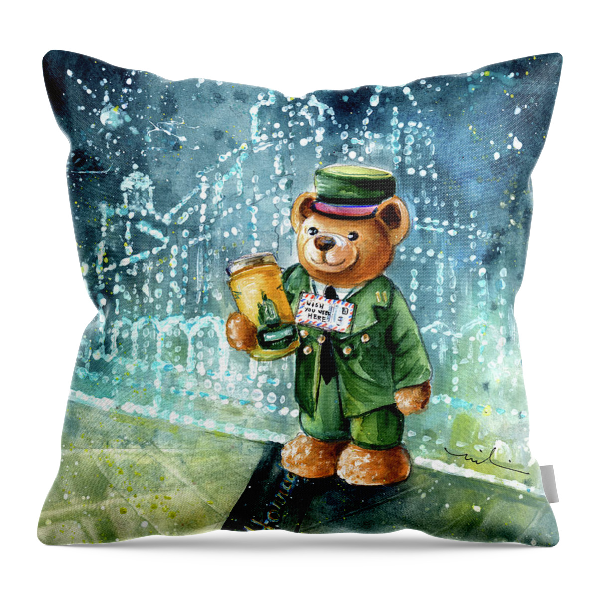 Truffle Mcfurry Throw Pillow featuring the painting Big Bear Harrods by Miki De Goodaboom