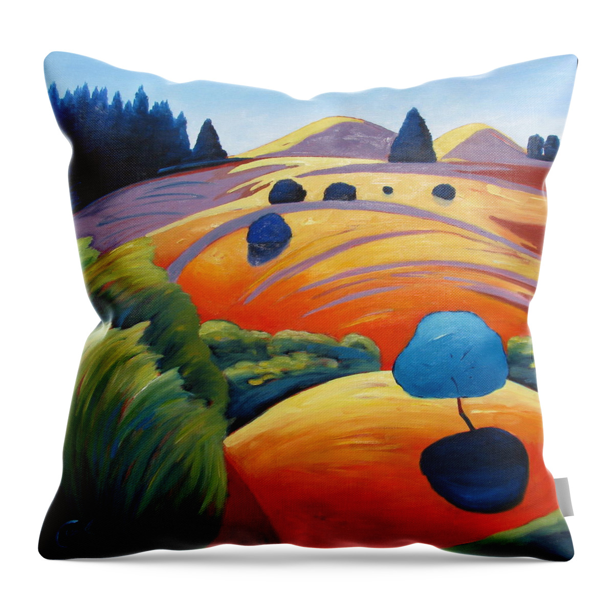 Intense Color Throw Pillow featuring the painting Big Blue Tree by Gary Coleman