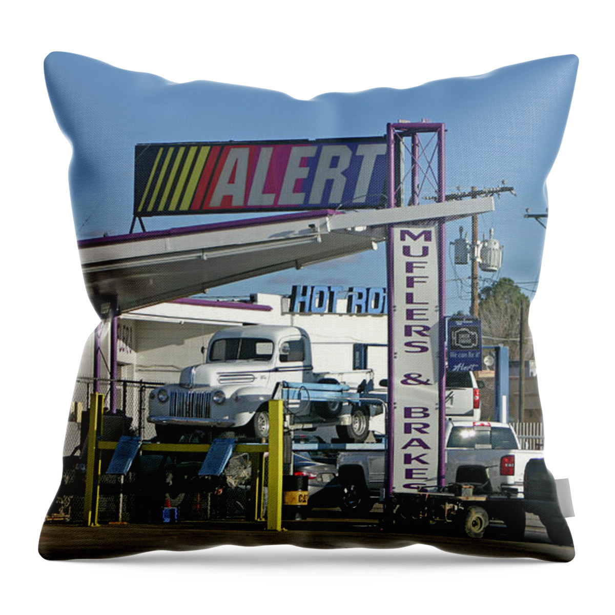 Classic Ford Pick Ups Throw Pillow featuring the photograph Big Boy Toy Repair by Jack Pumphrey
