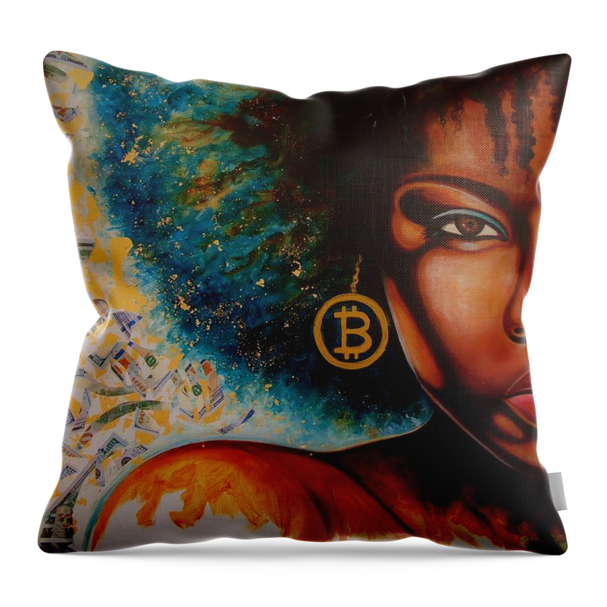 Black Art Throw Pillow featuring the painting Big Coin by Emery Franklin