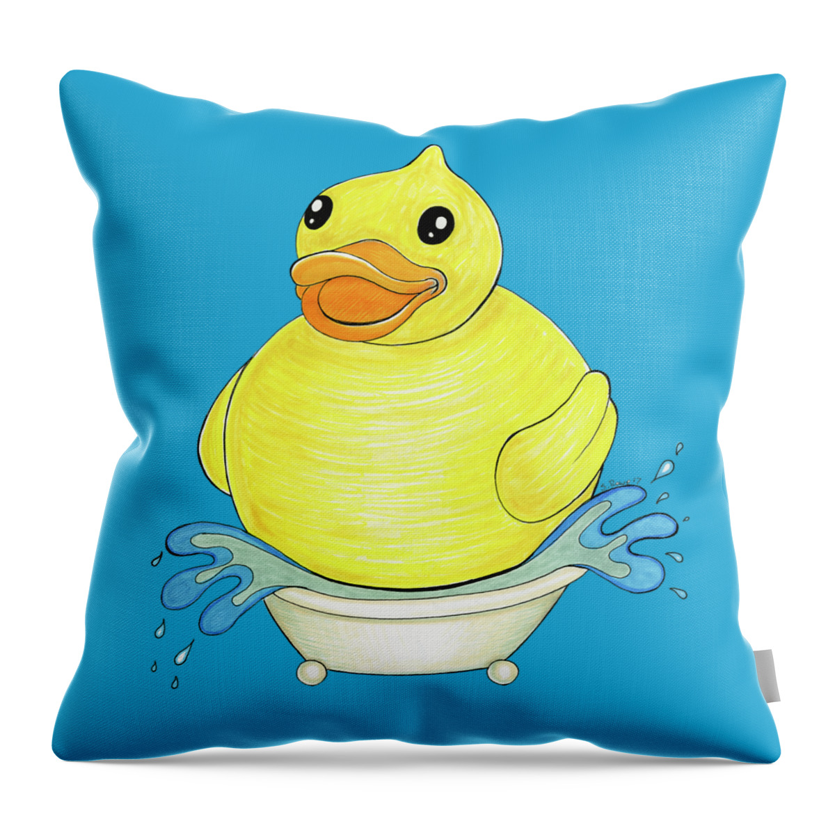 Big Duck Throw Pillow featuring the drawing Big Happy Rubber Duck by Shawna Rowe