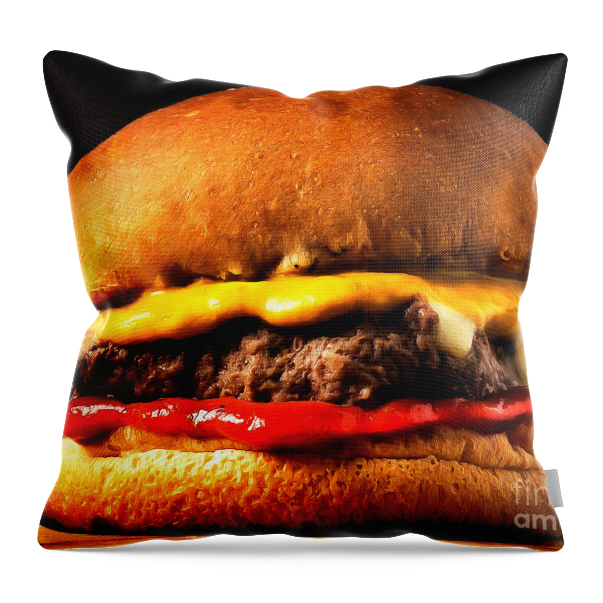 Wingsdomain Throw Pillow featuring the photograph Big Juicy Cheese Burger Hold The Pickle Hold The Lettuce Painterly 20170918 by Wingsdomain Art and Photography