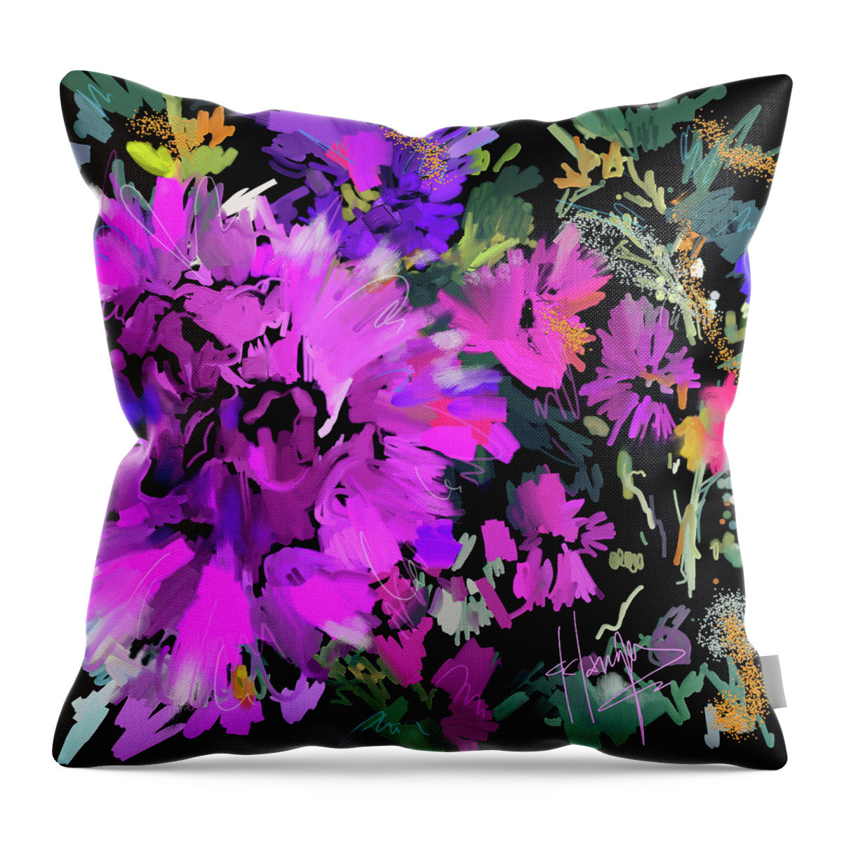 Dc Langer Throw Pillow featuring the painting Flower Mash by DC Langer