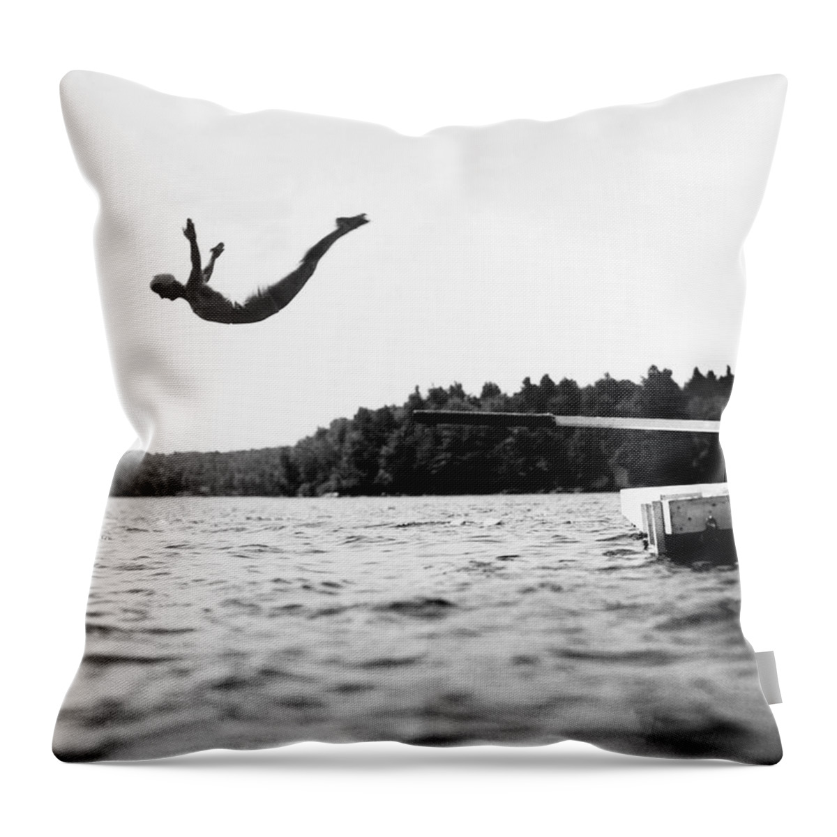 1 Person Throw Pillow featuring the photograph Big Pond Swan Dive by Underwood Archives