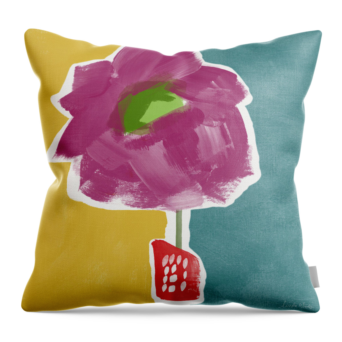 Modern Throw Pillow featuring the painting Big Purple Flower in A Small Vase- Art by Linda Woods by Linda Woods