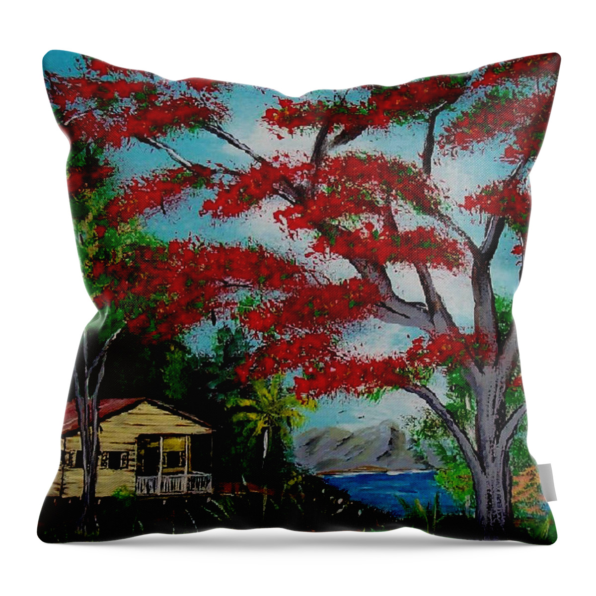 Flamboyant Tree Throw Pillow featuring the painting Big Red by Luis F Rodriguez