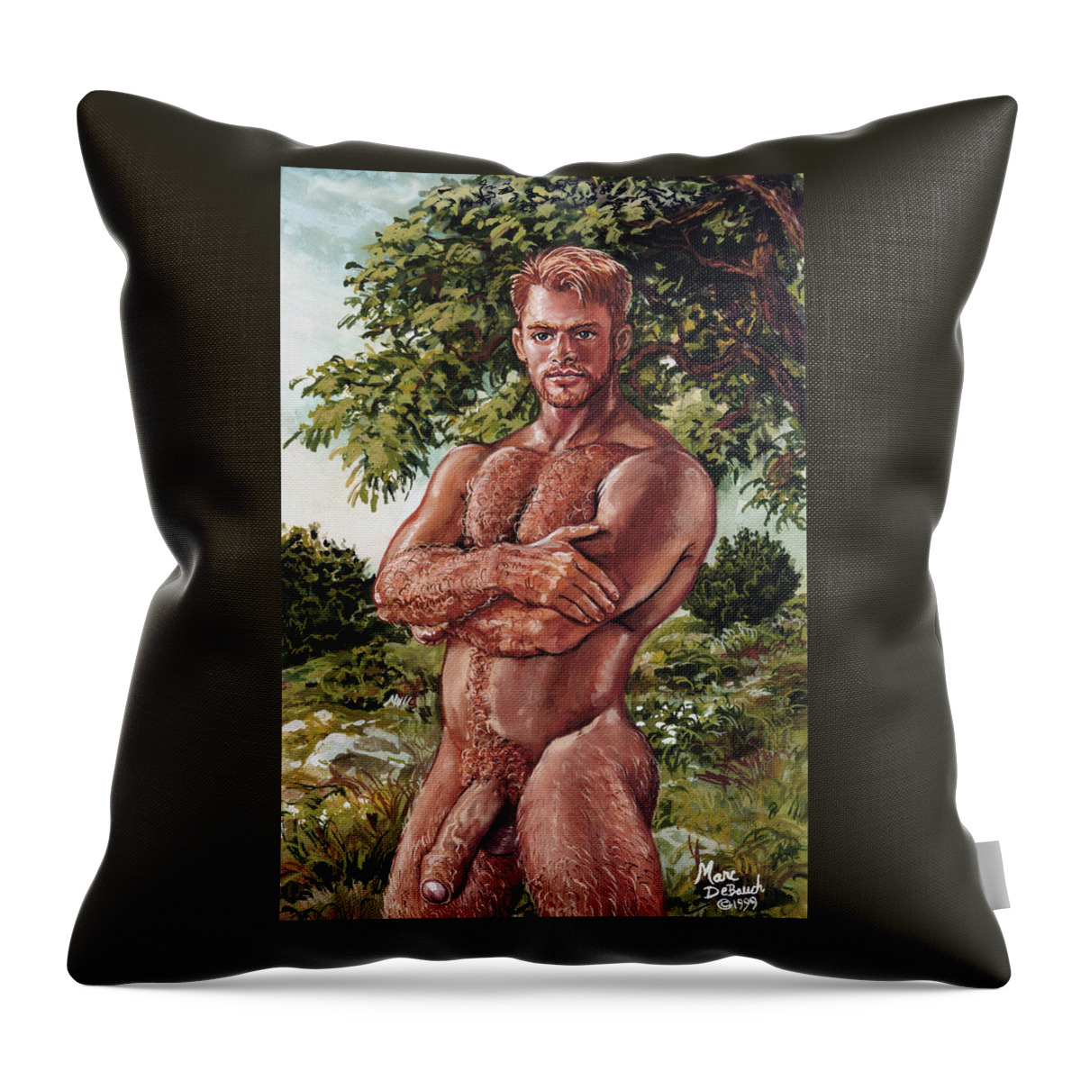 Muscle Throw Pillow featuring the painting Big Red by Marc DeBauch