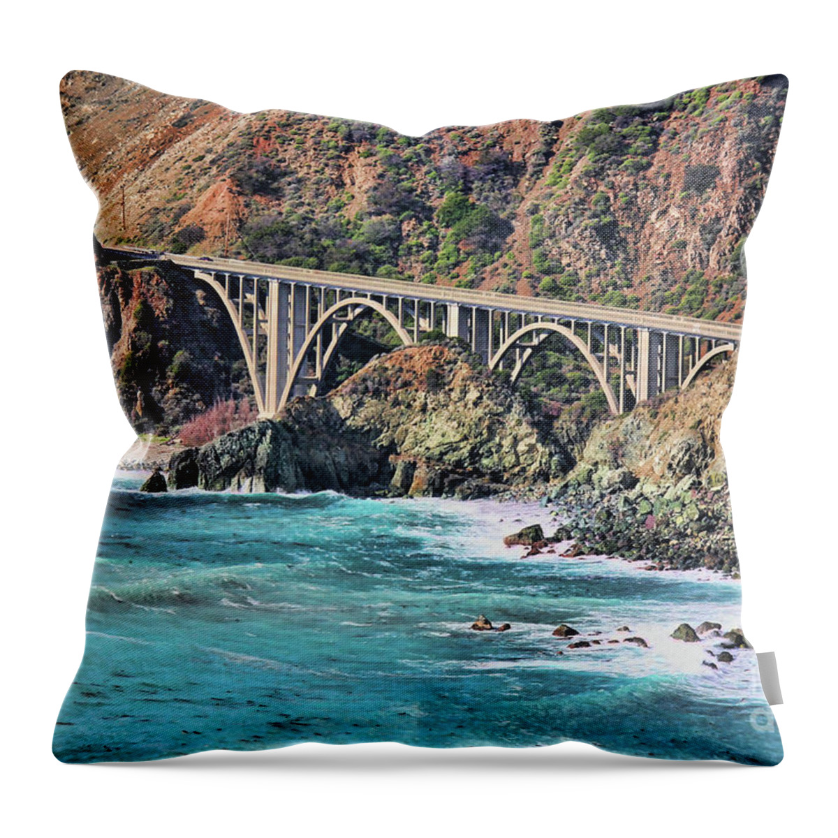 California Throw Pillow featuring the photograph Big Sur Pacific Ocean Bixby Bridge by Chuck Kuhn