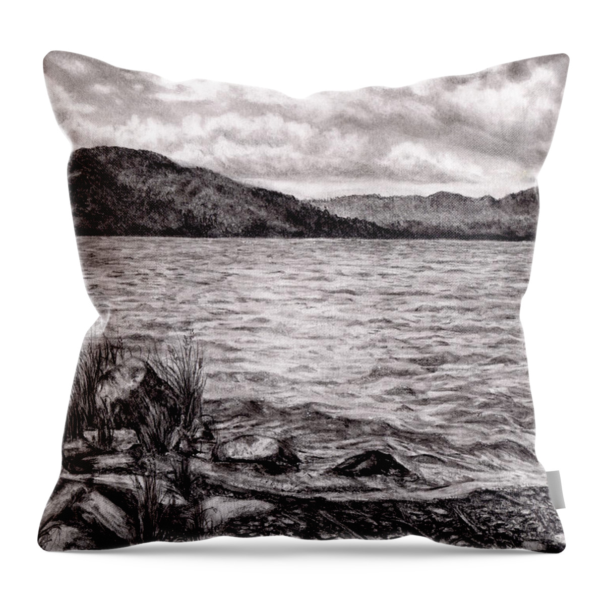 Lake Throw Pillow featuring the drawing Big Wood Lake by Shana Rowe Jackson