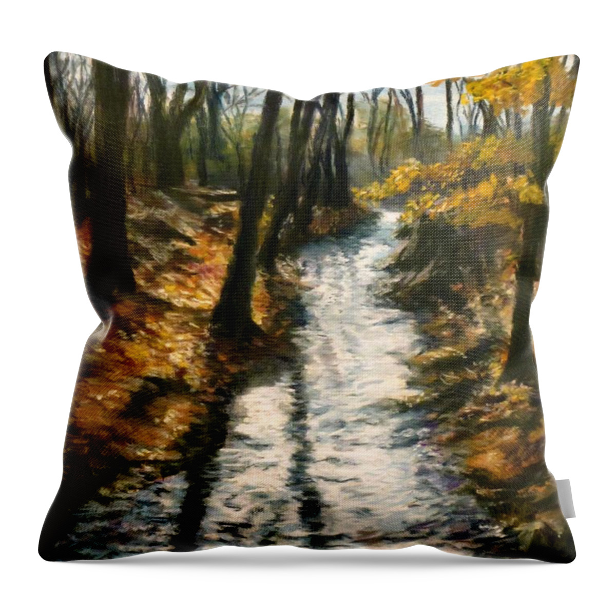 Brook Throw Pillow featuring the pastel Bike Path Brook by Jack Skinner