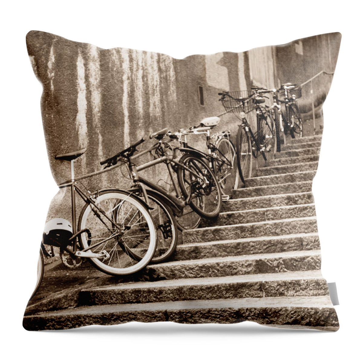 Bike Throw Pillow featuring the photograph Bike Stairs Zurich by Lauri Novak