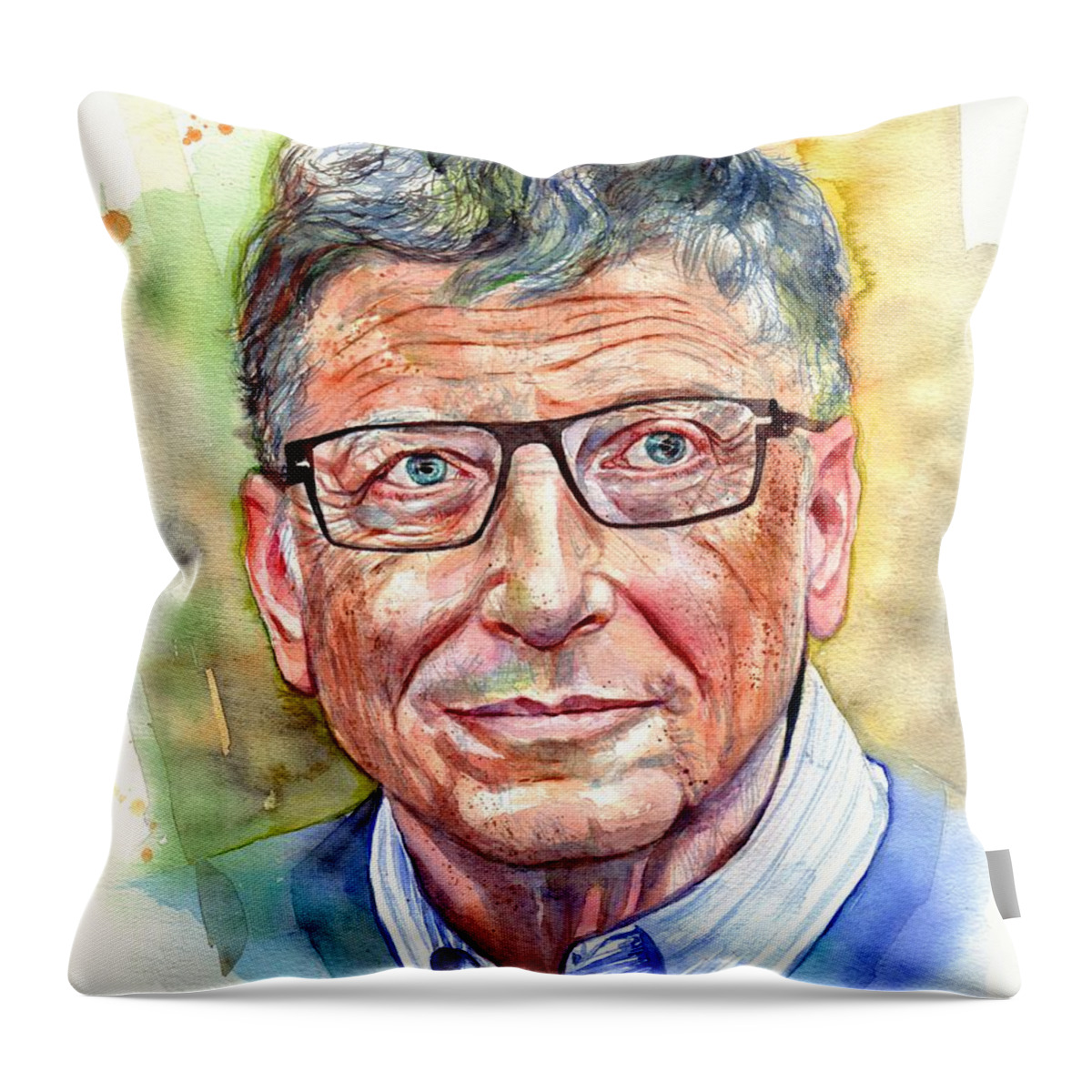 Bill Throw Pillow featuring the painting Bill Gates portrait by Suzann Sines