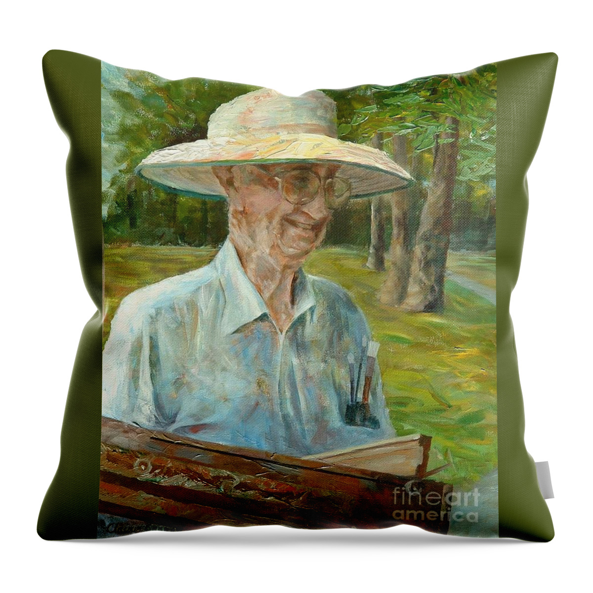 Bill Hines Throw Pillow featuring the painting Bill Hines The Legend by Claire Gagnon