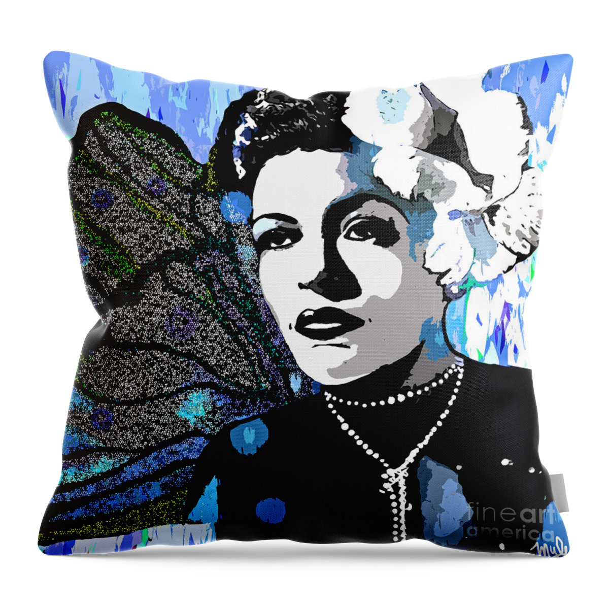 Billie Holiday Throw Pillow featuring the painting Billie Holiday by Saundra Myles