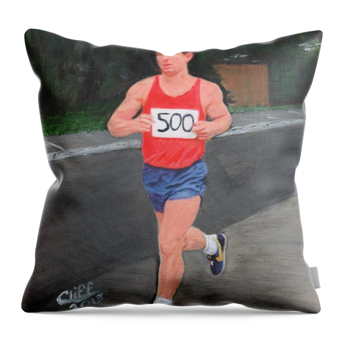 Runner Throw Pillow featuring the painting Billy Cunis by Cliff Wilson