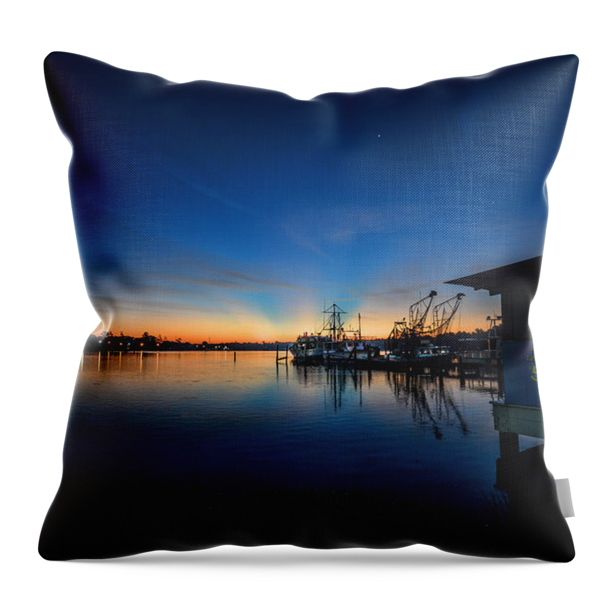 Bon Secour Throw Pillow featuring the photograph Billys Boat Launch Sunrise by Michael Thomas