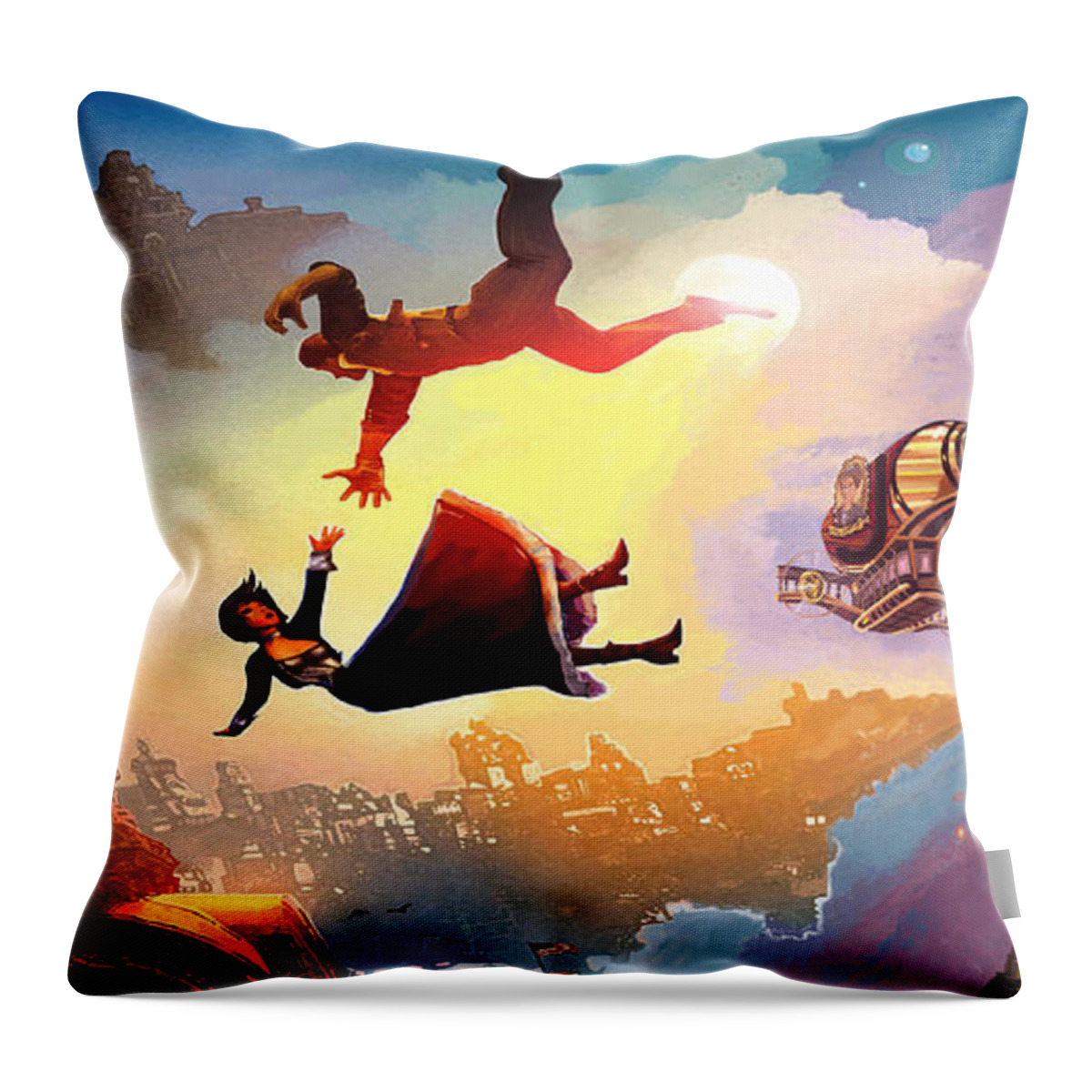 Bioshock Throw Pillow featuring the painting Bioshock Infinite Elizabeth Falling by Jackie Case