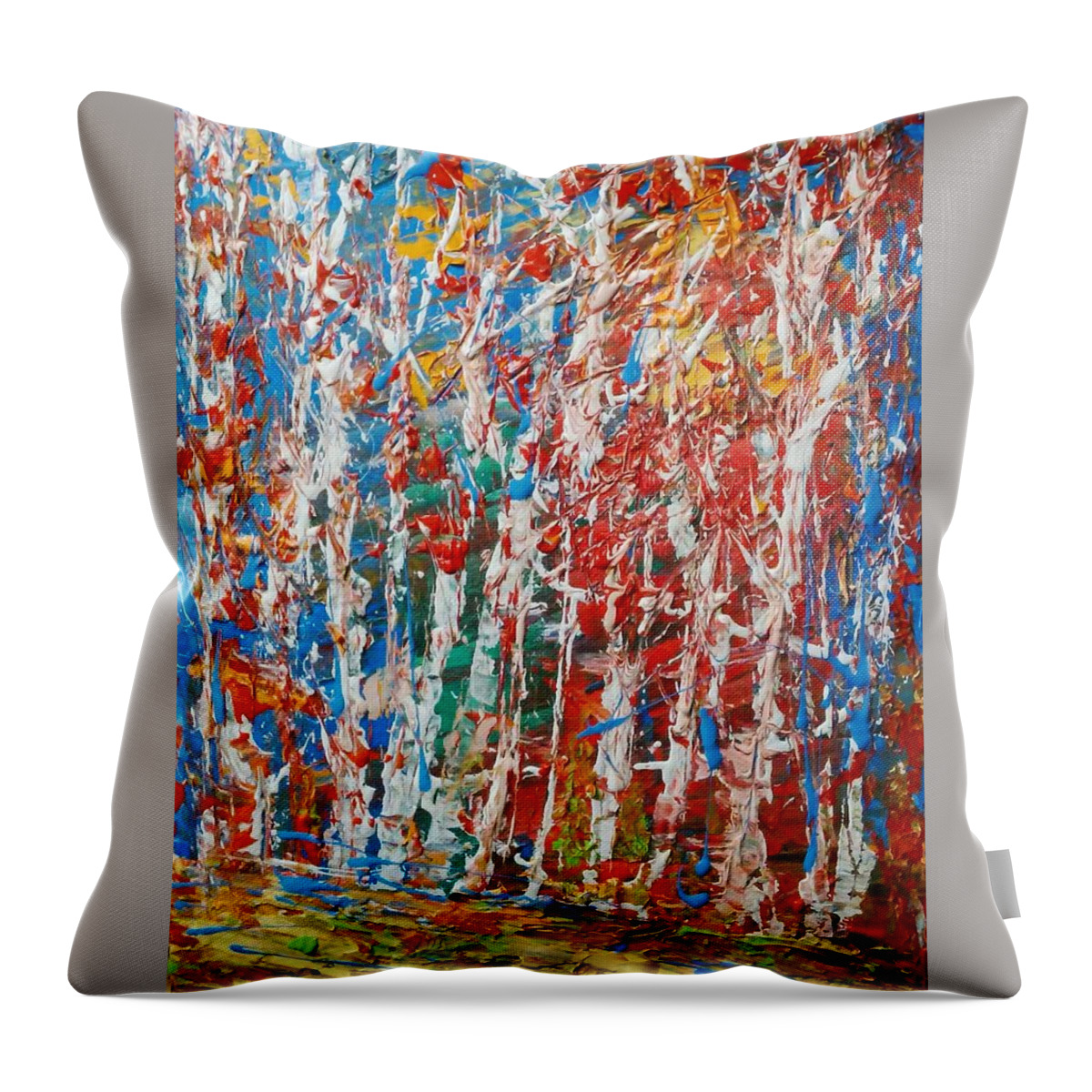 Abstract Landscape Painting Throw Pillow featuring the painting Birch Forest Abstract No.2 by Desmond Raymond
