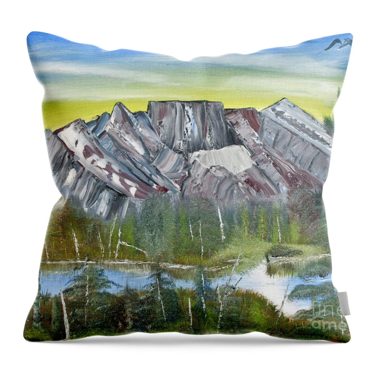 Oil On Canvas Throw Pillow featuring the painting Birch Mountains by Joseph Summa