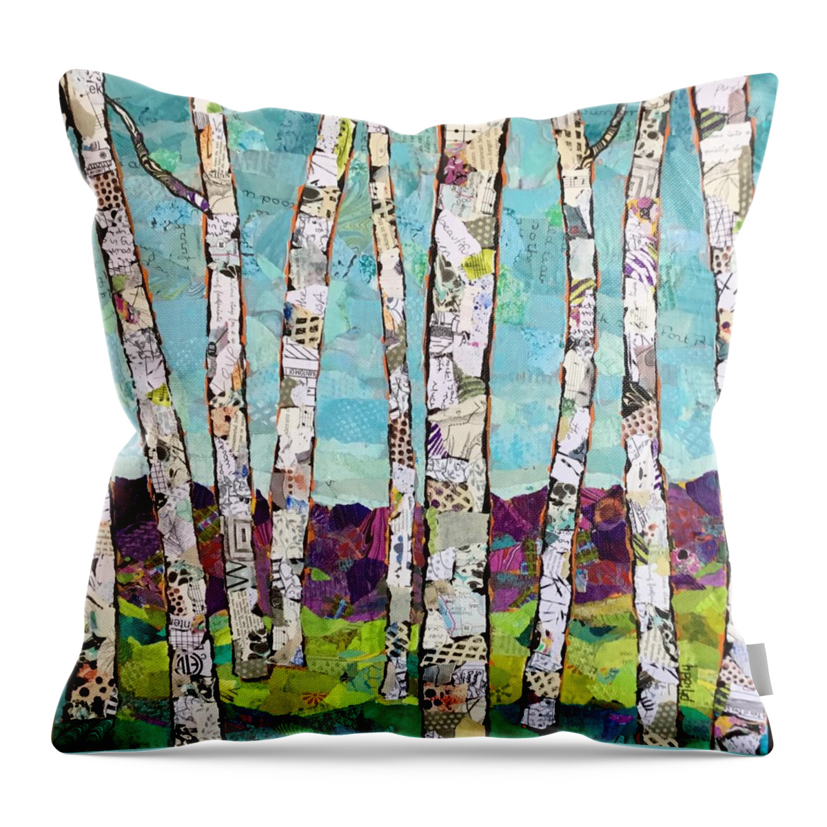 Birch Throw Pillow featuring the painting Birch Trees by Phiddy Webb
