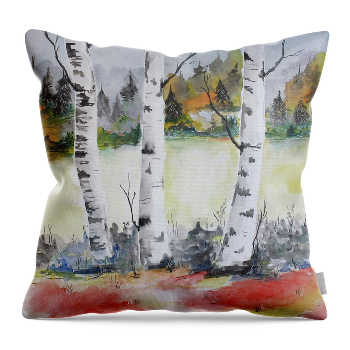 Birch Throw Pillow featuring the painting Birches by Barbara Teller