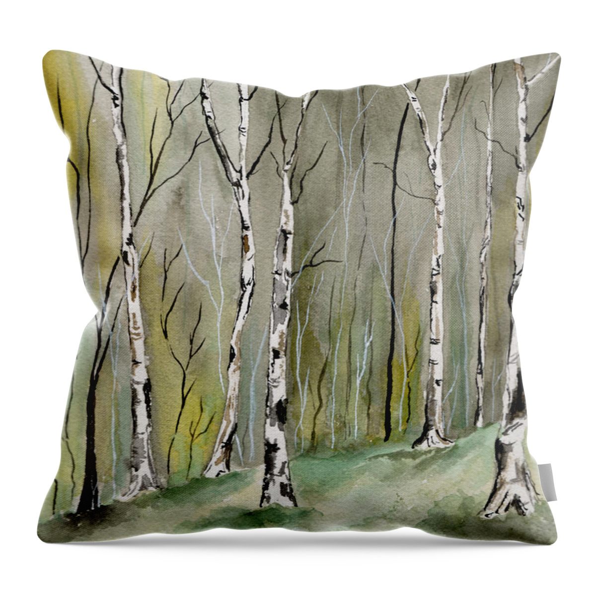 Landscape Throw Pillow featuring the painting Birches Before Spring by Brenda Owen