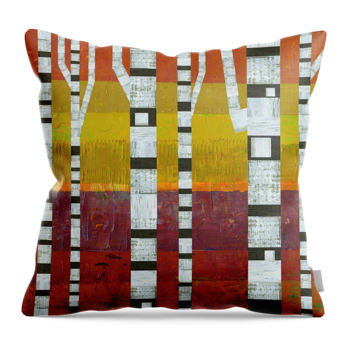 Stripes Throw Pillow featuring the digital art Birches with Purple and Gold by Michelle Calkins