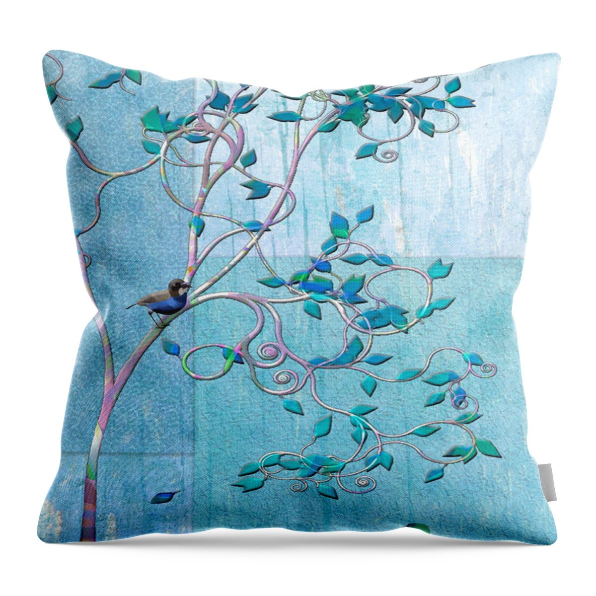 Tree Throw Pillow featuring the digital art Bird in a Tree-1 by Nina Bradica