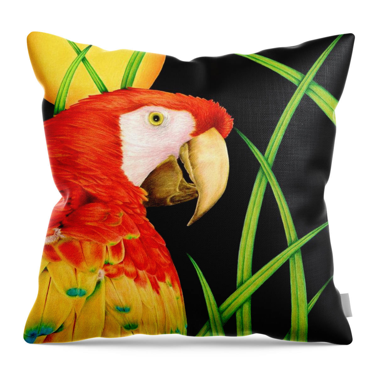 Macaw Throw Pillow featuring the drawing Bird in Paradise by Sheryl Unwin