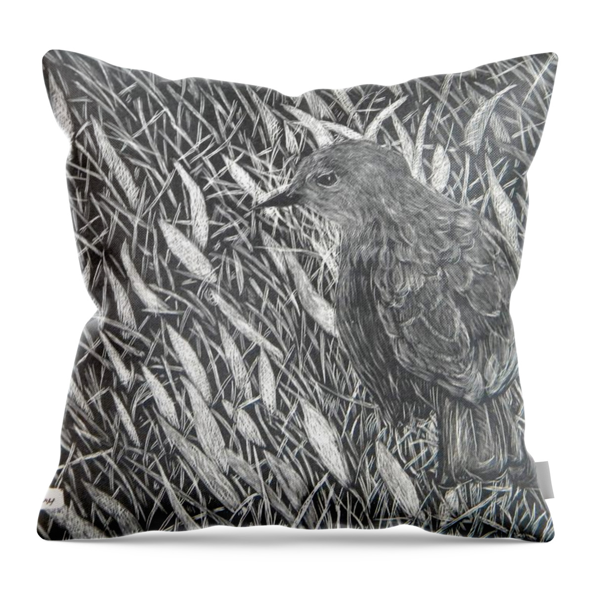 Bird Throw Pillow featuring the painting Bird in the Grass by Caroline Henry