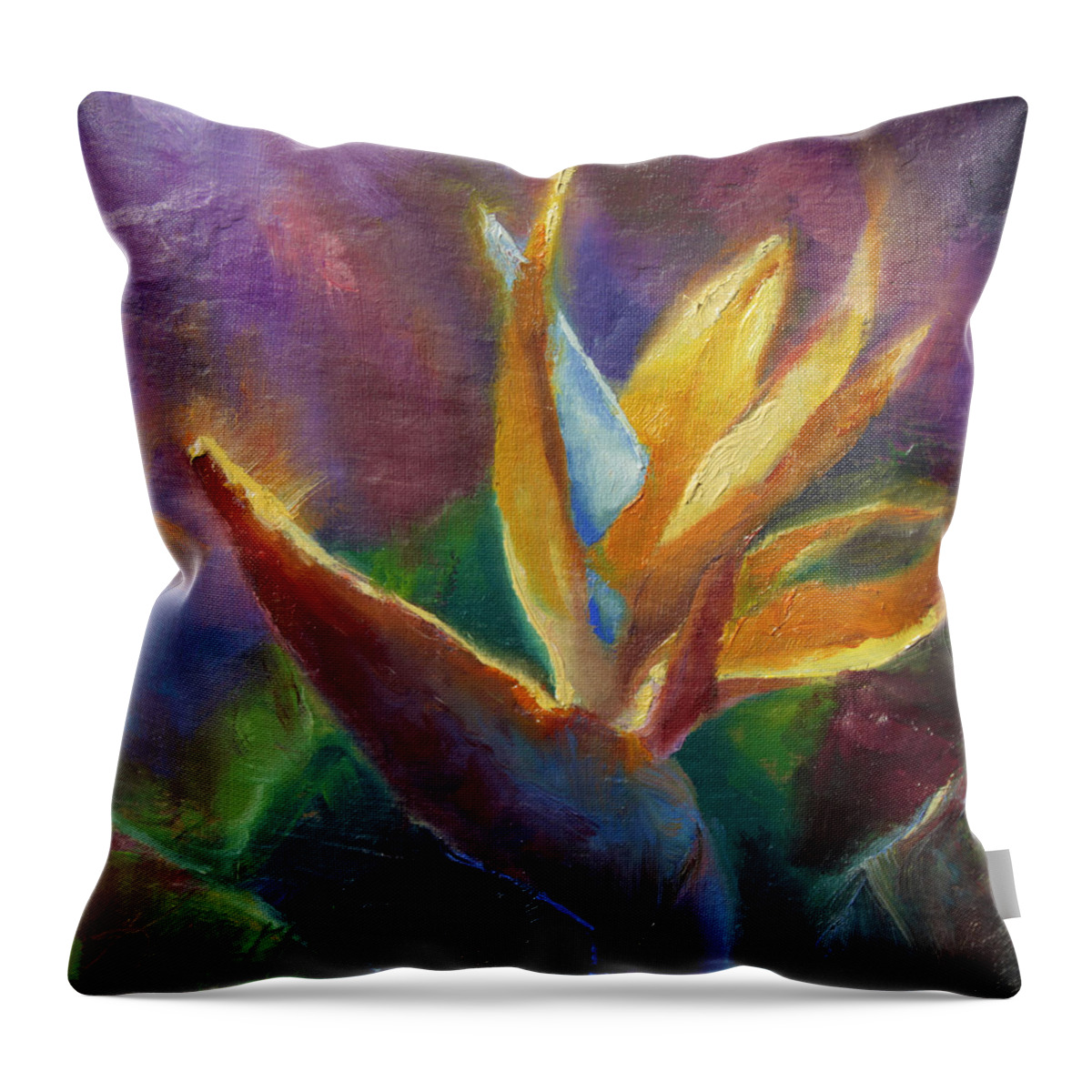 Tropical Flowers Throw Pillow featuring the painting Bird of Paradise - Tropical Hawaiian Flowers by K Whitworth