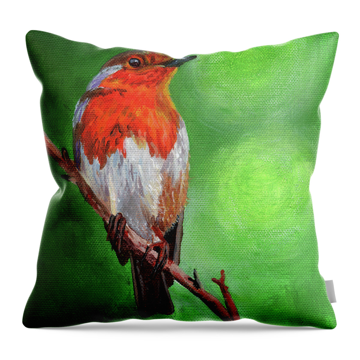 Timithy Throw Pillow featuring the painting Bird on a branch by Timithy L Gordon