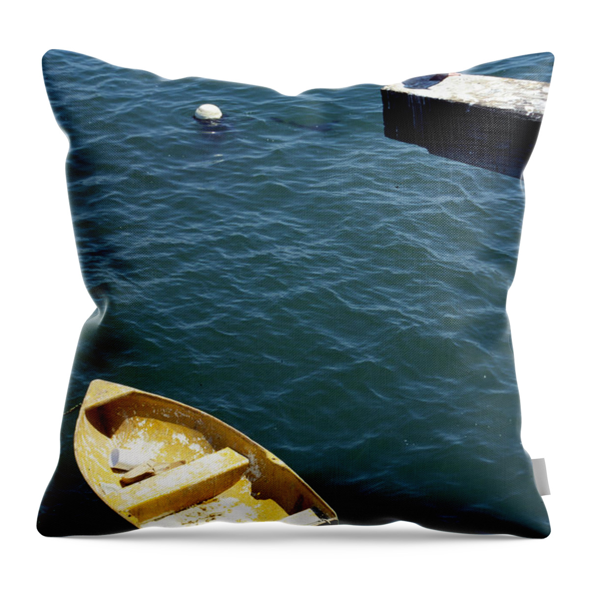 Ocean Throw Pillow featuring the photograph Bird Over Boat. by Spirit Vision Photography
