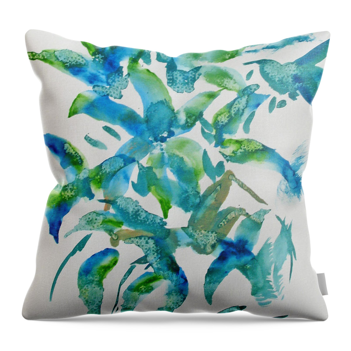 Birds Throw Pillow featuring the painting Birds and Blooms by Shelley Jones