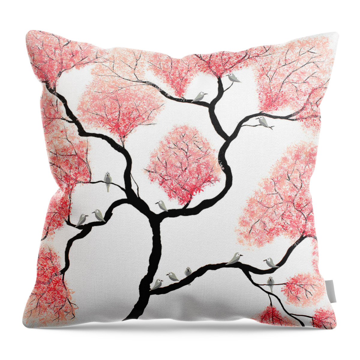 Floral Throw Pillow featuring the painting Birds and flowers by Sumit Mehndiratta