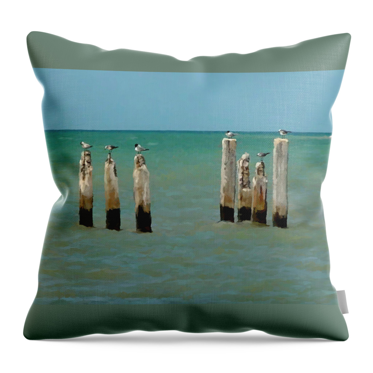 Water Birds Throw Pillow featuring the painting Birds on Sticks by David Van Hulst