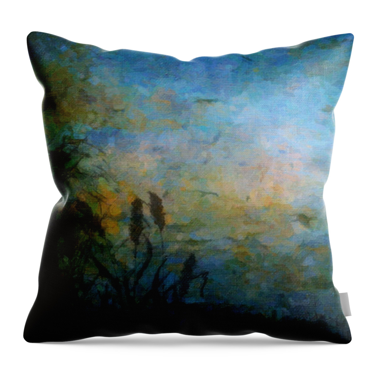 Blue Throw Pillow featuring the painting Birds over the Lake by Kathie Miller