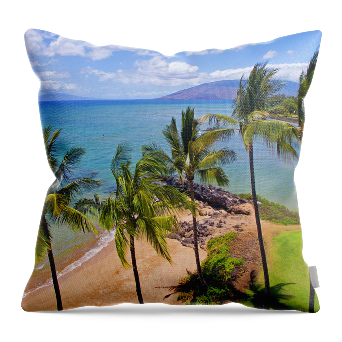 Maui Hawaii Aerial Seascape Mountain Clouds Throw Pillow featuring the photograph Birdseye View by James Roemmling