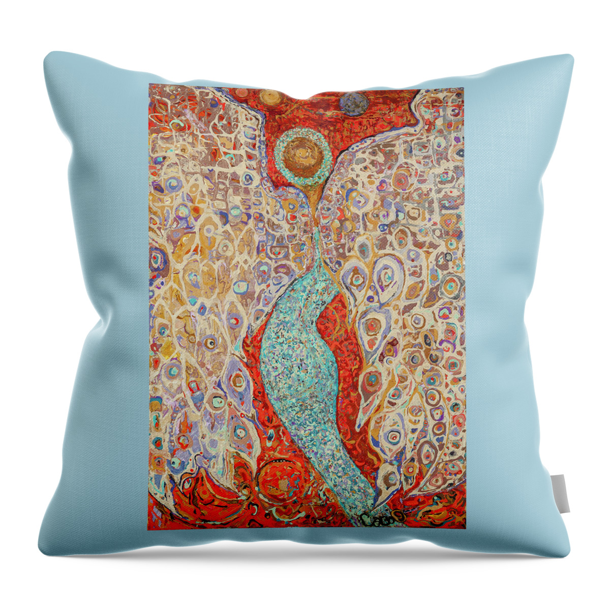 Angel Throw Pillow featuring the painting Birth of Uranus 444Hz by Coco Olson