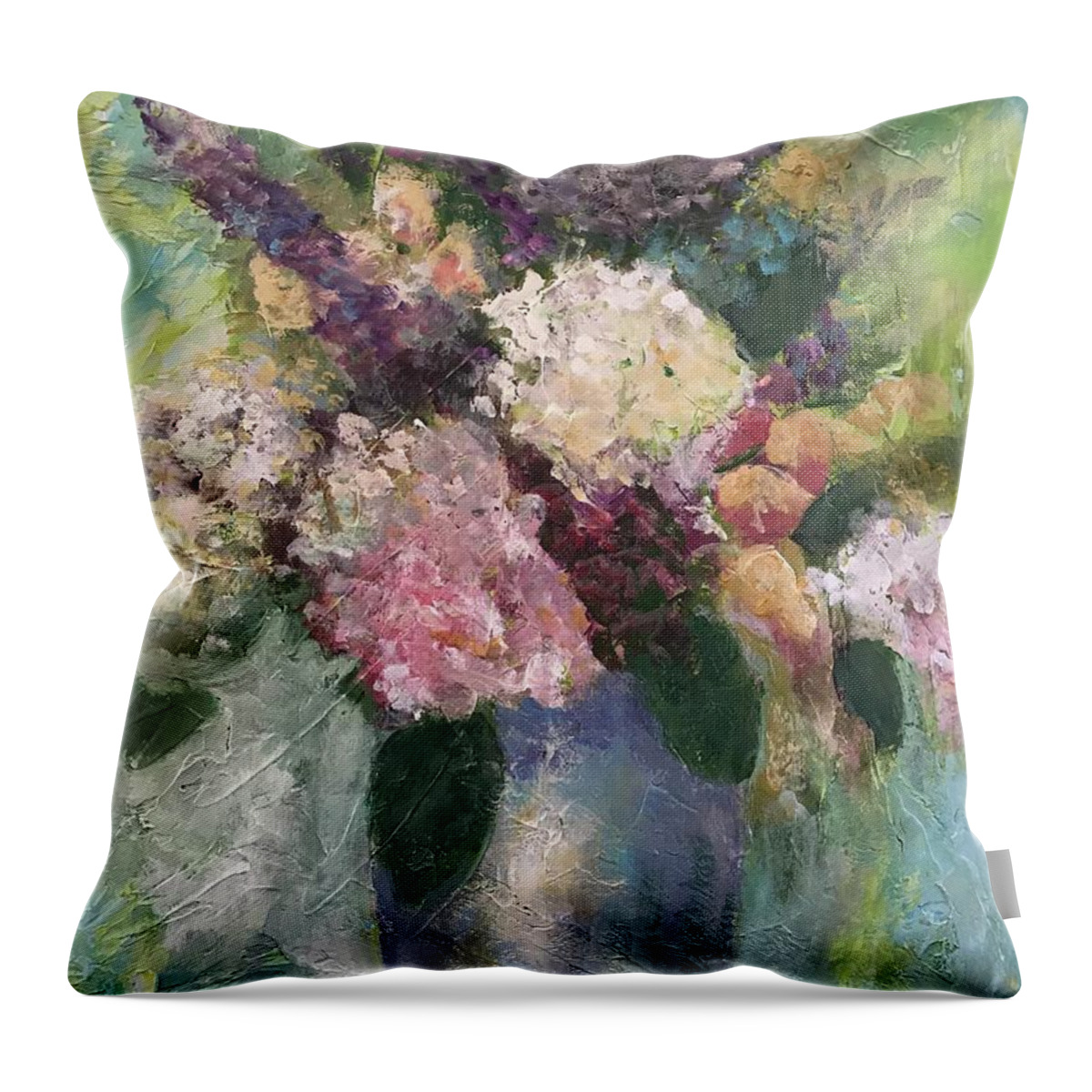 Hydrangeas Throw Pillow featuring the painting Birthday Surprise by Gloria Smith