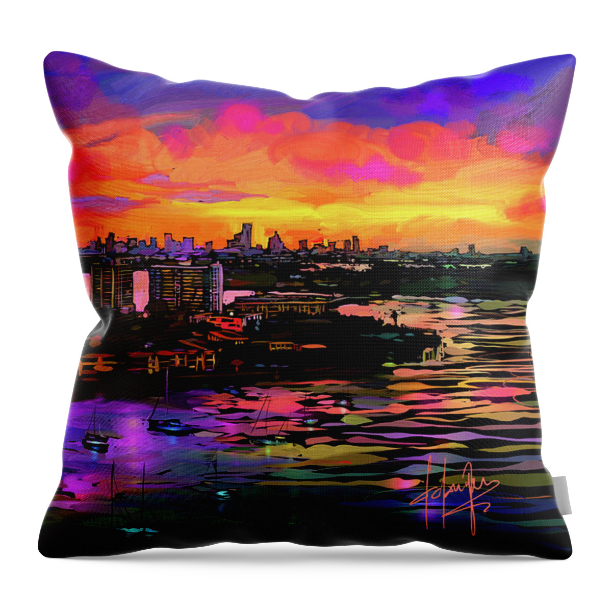 Biscayne Bay Throw Pillow featuring the painting Biscayne Bay, Miami by DC Langer
