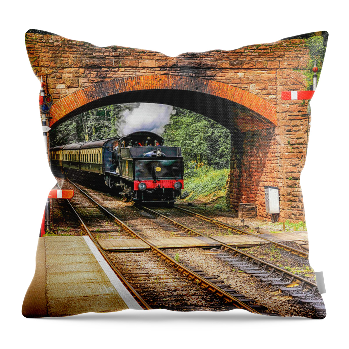 Black Throw Pillow featuring the photograph Bishops Lydeard Station, UK by Chris Smith
