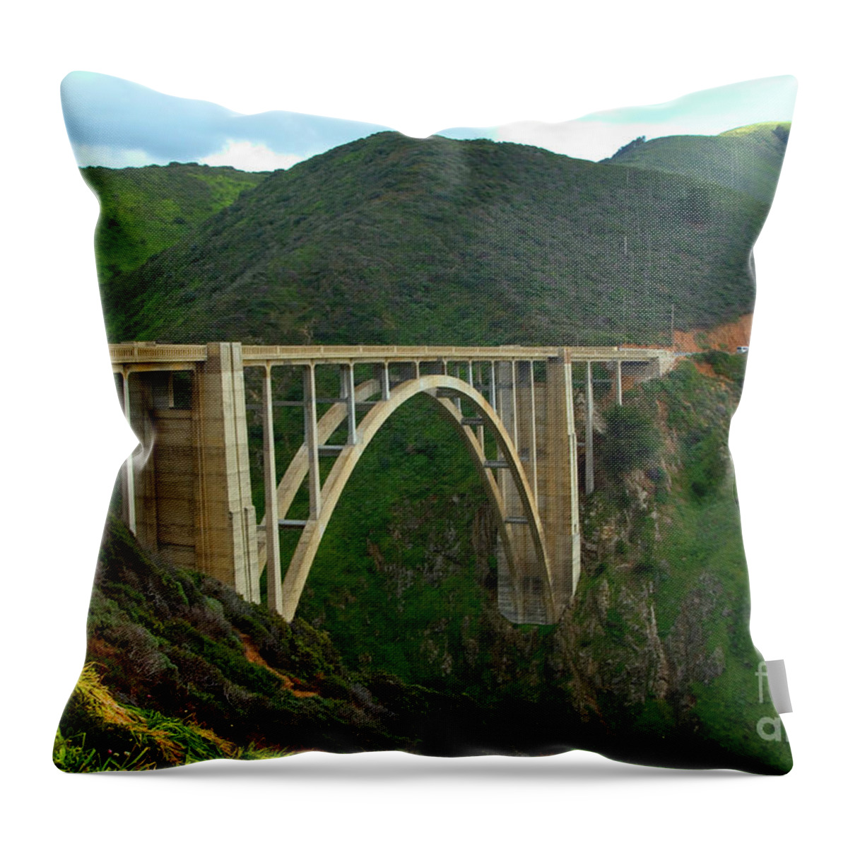 Bixby Bridge Throw Pillow featuring the photograph Bixby Bridge in Big Sur by Charlene Mitchell