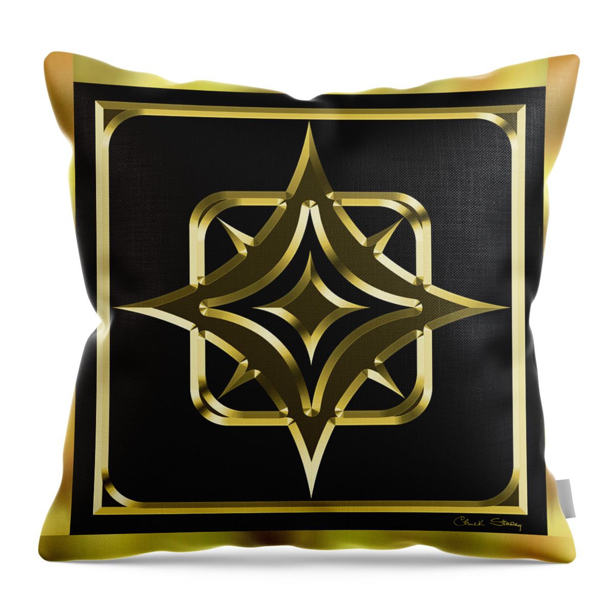 Black And Gold 10 - Chuck Staley Throw Pillow featuring the digital art Black and Gold 10 by Chuck Staley