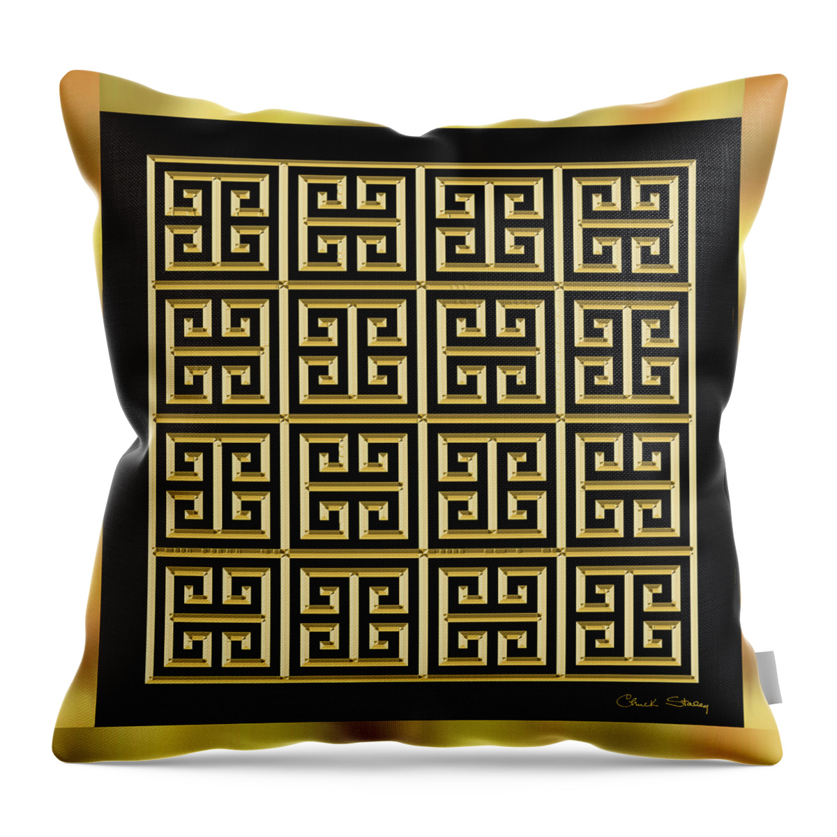 Black And Gold 11 - Chuck Staley Throw Pillow featuring the digital art Black and Gold 11 by Chuck Staley